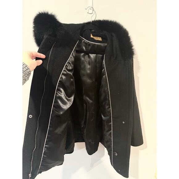 Sachi Black Wool Peacoat Size 1X – Real Fox Fur Trim Collar, Luxe Winter Coat - Picture 4 of 8